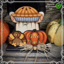 Load image into Gallery viewer, Thanksgiving decoration, Pilgrim and Turkey decor for table, Autumn shelf sitter, Tiered tray, Fall centerpiece, Pilgrim girl, pumpkin decor