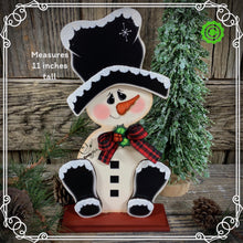 Load image into Gallery viewer, Snowman decoration, Shelf sitter Snowman, Christmas tiered tray decor, Winter tiered tray sitter, Christmas decoration, Wooden Snowman decor
