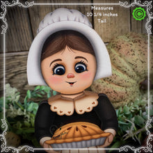 Load image into Gallery viewer, Thanksgiving decoration, Pilgrim and Turkey decor for table, Autumn shelf sitter, Tiered tray, Fall centerpiece, Pilgrim girl, pumpkin decor
