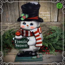 Load image into Gallery viewer, Snowman decoration, Shelf sitter Snowman, Christmas tiered tray decor, Winter tiered tray sitter, Christmas decoration, Wooden Snowman decor