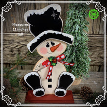 Load image into Gallery viewer, Snowman decoration, Shelf sitter Snowman, Christmas tiered tray decor, Winter tiered tray sitter, Christmas decoration, Wooden Snowman decor