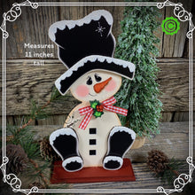 Load image into Gallery viewer, Snowman decoration, Shelf sitter Snowman, Christmas tiered tray decor, Winter tiered tray sitter, Christmas decoration, Wooden Snowman decor