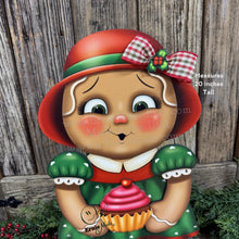 Load image into Gallery viewer, Gingerbread Decoration, Farmhouse Christmas, wooden Gingerbread and cupcake decoration, Candy land gingerbread decor, Christmas centerpiece