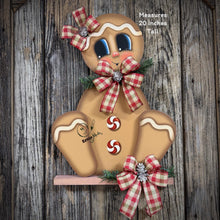 Load image into Gallery viewer, Gingerbread Decoration, Christmas door hanger, Gingerbread Christmas wreath for front door, gingerbread man, vintage Christmas sign for door