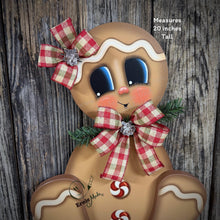 Load image into Gallery viewer, Gingerbread Decoration, Christmas door hanger, Gingerbread Christmas wreath for front door, gingerbread man, vintage Christmas sign for door