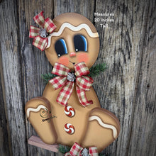 Load image into Gallery viewer, Gingerbread Decoration, Christmas door hanger, Gingerbread Christmas wreath for front door, gingerbread man, vintage Christmas sign for door