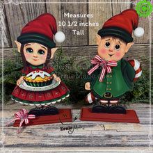 Load image into Gallery viewer, Christmas elf decoration, Holiday tiered tray, Girl Elf shelf or mantel decor, Gingerbread, little elves for tabletop Kitchen counter