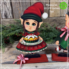 Load image into Gallery viewer, Christmas elf decoration, Holiday tiered tray, wood Elf shelf sitter, Christmas table decor, Sweets, Gingerbread, Elf and Candy Cane decor