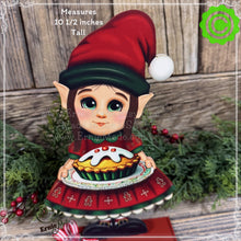 Load image into Gallery viewer, Christmas elf decoration, Holiday tiered tray, wood Elf shelf sitter, Christmas table decor, Sweets, Gingerbread, Elf and Candy Cane decor