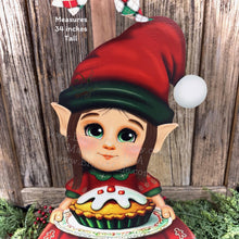 Load image into Gallery viewer, Elf Decoration for Christmas, Baking elf girl, North Pole sign, Farmhouse wooden elf with sign, Gingerbread decor, Holiday elf centerpiece