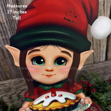 Load image into Gallery viewer, Christmas girl elf decoration, Holiday tiered tray, Elf shelf sitter, Christmas Elf sweets table decor, Kitchen Gingerbread, baking elf girl