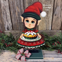 Load image into Gallery viewer, Christmas girl elf decoration, Holiday tiered tray, Elf shelf sitter, Christmas Elf sweets table decor, Kitchen Gingerbread, baking elf girl