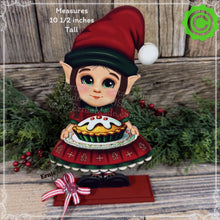 Load image into Gallery viewer, Christmas elf decoration, Holiday tiered tray, Girl Elf shelf or mantel decor, Gingerbread, little elves for tabletop Kitchen counter