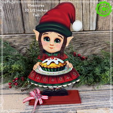 Load image into Gallery viewer, Christmas elf decoration, Holiday tiered tray, wood Elf shelf sitter, Christmas table decor, Sweets, Gingerbread, Elf and Candy Cane decor