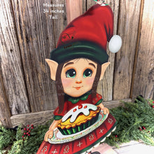 Load image into Gallery viewer, Elf Decoration for Christmas, Baking elf girl, North Pole sign, Farmhouse wooden elf with sign, Gingerbread decor, Holiday elf centerpiece