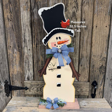 Load image into Gallery viewer, Snowman decoration, Snowman centerpiece, Holiday Winter Decor, Large wooden Snowman with stand, Christmas porch decor, Primitive snowman,
