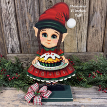 Load image into Gallery viewer, Christmas girl elf decoration, Holiday tiered tray, Elf shelf sitter, Christmas Elf sweets table decor, Kitchen Gingerbread, baking elf girl