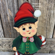 Load image into Gallery viewer, Christmas elf decoration, Holiday tiered tray, Boy Elf shelf sitter, Christmas Elf, sweets kitchen table decor, Candy Cane Gingerbread, elf