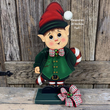 Load image into Gallery viewer, Christmas elf decoration, Holiday tiered tray, Boy Elf shelf sitter, Christmas Elf, sweets kitchen table decor, Candy Cane Gingerbread, elf