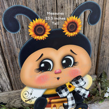 Load image into Gallery viewer, Bee decoration for summer, Bee floral arrangement, Wooden Bee with stand, Queen Bee, cute bumble Bee, entry way, shelf, garden, porch decor