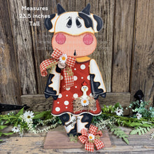 Load image into Gallery viewer, Farmhouse centerpiece, Cow decoration, Primitive Wooden Cow shelf sitter, Country style cow decoration, Bovine decor, Chicken decoration
