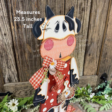Load image into Gallery viewer, Farmhouse centerpiece, Cow decoration, Primitive Wooden Cow shelf sitter, Country style cow decoration, Bovine decor, Chicken decoration
