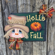 Load image into Gallery viewer, Scarecrow decoration, Fall door hanger, 3D Wooden Hello Fall sign, Thanksgiving, Halloween, front door wreath, Farmhouse Primitive Pumpkin