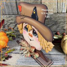 Load image into Gallery viewer, Fall Scarecrow decoration, tier tray, kitchen island fall arrangement, wooden scarecrow shelf sitter, Halloween, Fall Farmhouse Thanksgiving