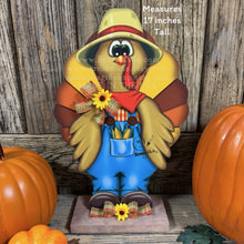 Load image into Gallery viewer, Whimsical Wooden Turkey Decoration, Thanksgiving Fall Centerpiece, Farmhouse Sign, Funny Harvest Decor, Ernie Made Turkey with big shoes,