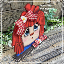 Load image into Gallery viewer, Primitive Rag doll decoration, Wooden Country style shelf sitter doll, Farmhouse decor, Tiered tray, Cottage core, patriotic Americana decor