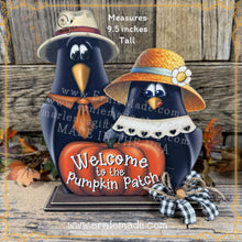 Load image into Gallery viewer, Fall Crow decoration, funny Crows and pumpkin sign, Pumpkin Patch, Happy Fall Y'all wooden shelf sitter, Halloween, Farmhouse, Thanksgiving