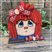 Load image into Gallery viewer, Primitive Rag doll decoration, Wooden Country style shelf sitter doll, Farmhouse decor, Tiered tray, Cottage core, patriotic Americana decor