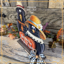 Load image into Gallery viewer, Fall Crow decoration, funny Crows and pumpkin sign, Pumpkin Patch, Happy Fall Y'all wooden shelf sitter, Halloween, Farmhouse, Thanksgiving