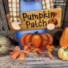 Load image into Gallery viewer, Scarecrow for Fall decoration, Pumpkin sign for porch, Hello Fall sign, Wooden Scarecrow with hat, Halloween porch decor, Thanksgiving decor