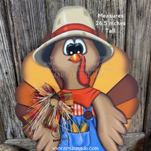 Load image into Gallery viewer, Whimsical Wooden Turkey Decoration, Thanksgiving Fall Centerpiece, Farmhouse Sign, Funny Harvest Decor, Ernie Made Turkey with big shoes,