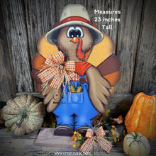 Load image into Gallery viewer, Whimsical Wooden Turkey Decoration, Thanksgiving Fall Centerpiece, Farmhouse Sign, Funny Harvest Corn Decor, Standing Turkey with big shoes