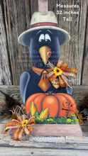 Load image into Gallery viewer, Wooden Crow Pumpkin Patch Sign, Fall Porch decoration, Harvest Pumpkin and crow, Hay-stack accent, Halloween, Thanksgiving Farmhouse Decor