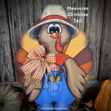Load image into Gallery viewer, Whimsical Wooden Turkey Decoration, Thanksgiving Fall Centerpiece, Farmhouse Sign, Funny Harvest Corn Decor, Standing Turkey with big shoes