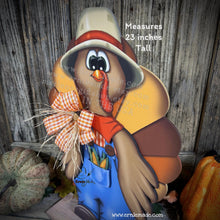 Load image into Gallery viewer, Whimsical Wooden Turkey Decoration, Thanksgiving Fall Centerpiece, Farmhouse Sign, Funny Harvest Corn Decor, Standing Turkey with big shoes