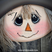 Load image into Gallery viewer, Scarecrow decoration, fall door hanger, Wooden Hello Fall sign, Thanksgiving porch accent, Halloween, front door wreath, Farmhouse, Autumn