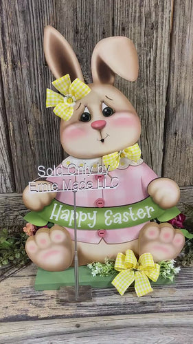 Spring Decoration, Easter Bunny centerpiece, chocolate bunny, Vintage Easter Farmhouse decor, wooden Bunny with Easter sign, Primitive Bunny