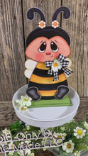 Load and play video in Gallery viewer, Bee decoration, Farmhouse Bee decor, Bee Tiered tray decor, Cute wood Bumble Bee sign, Summer Bee shelf sitter, Bee for kitchen counter top
