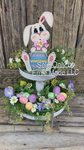 Spring Decoration, Easter Bunny with floppy ears, Farmhouse Spring, Easter Tiered tray decor, wooden Bunny with Easter egg, Primitive Bunny