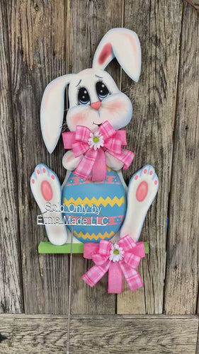 Spring Bunny Wreath, Front door hanger for Easter, Spring Farmhouse Easter decor, bunny with floppy ears, Wooden door hanger, Bunny decor,