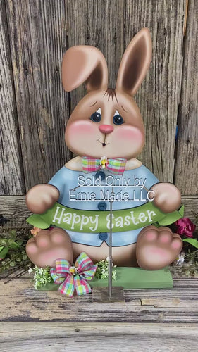 Spring Decoration, Easter Bunny centerpiece, chocolate bunny, Vintage Easter Farmhouse decor, wooden Bunny with Easter sign, Primitive Bunny