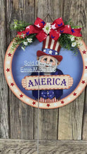 Load and play video in Gallery viewer, Uncle Sam, Patriotic Summer door hanger, Summer decor, Patriotic front door wreath, Fourth of July Decoration, Americana, Uncle Sam sign,
