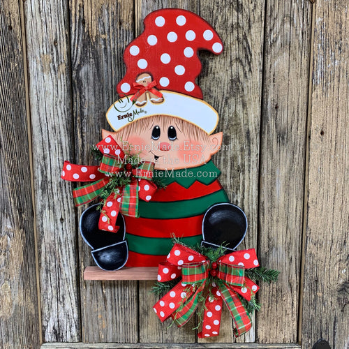 Elf Decoration, Christmas Elf door hanger, Christmas Door hanger, Elf Wreath for front door, Gingerbread decor, Wooden elf with Gingerbread