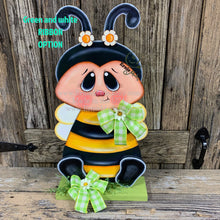 Load image into Gallery viewer, BEE centerpiece, Bee decoration, Bee arrangement, Wooden Bee with stand, Bumble Bee decor, Summer Bee shelf sitter, wooden Bee arrangement
