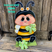 Load image into Gallery viewer, BEE centerpiece, Bee decoration, Bee arrangement, Wooden Bee with stand, Bumble Bee decor, Summer Bee shelf sitter, wooden Bee arrangement
