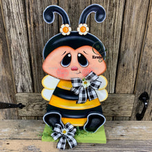 Load image into Gallery viewer, BEE centerpiece, Bee decoration, Bee arrangement, Wooden Bee with stand, Bumble Bee decor, Summer Bee shelf sitter, wooden Bee arrangement